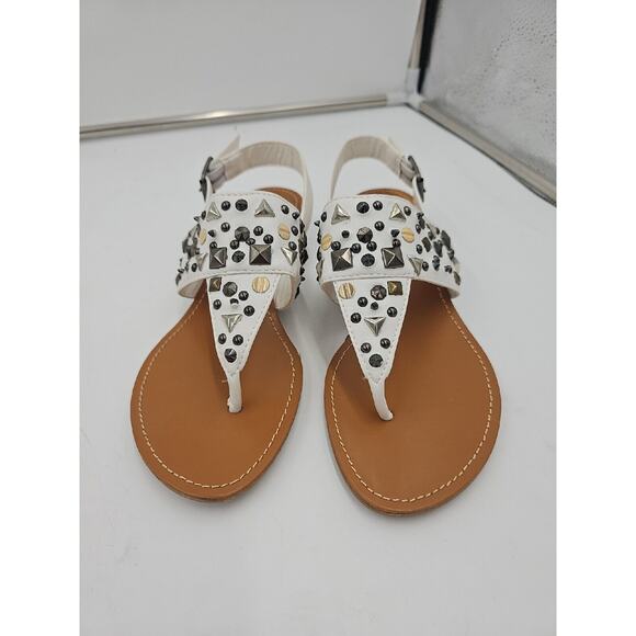 Womens Ankle Strap Studed Wedge Sandals Size 6.5 White - Picture 1 of 4